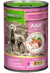 Natures Menu Lamb/Chicken/Rice/Vegetables ėrienos ir vištienos konservai su ryžiais, žirneliais ir morkomis 400 g.